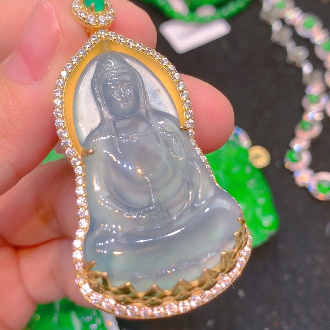吊坠(不含链)银S925镶嵌翡翠翡翠