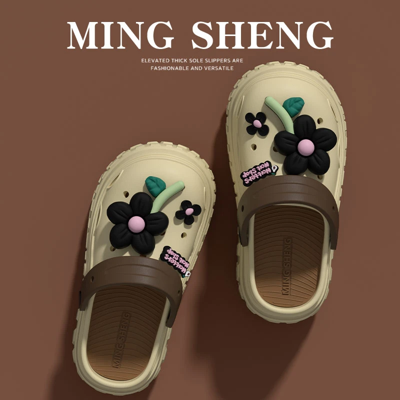 多巴胺蝴蝶结洞洞鞋女款外穿厚底增高踩屎感防滑2025新款沙滩凉鞋