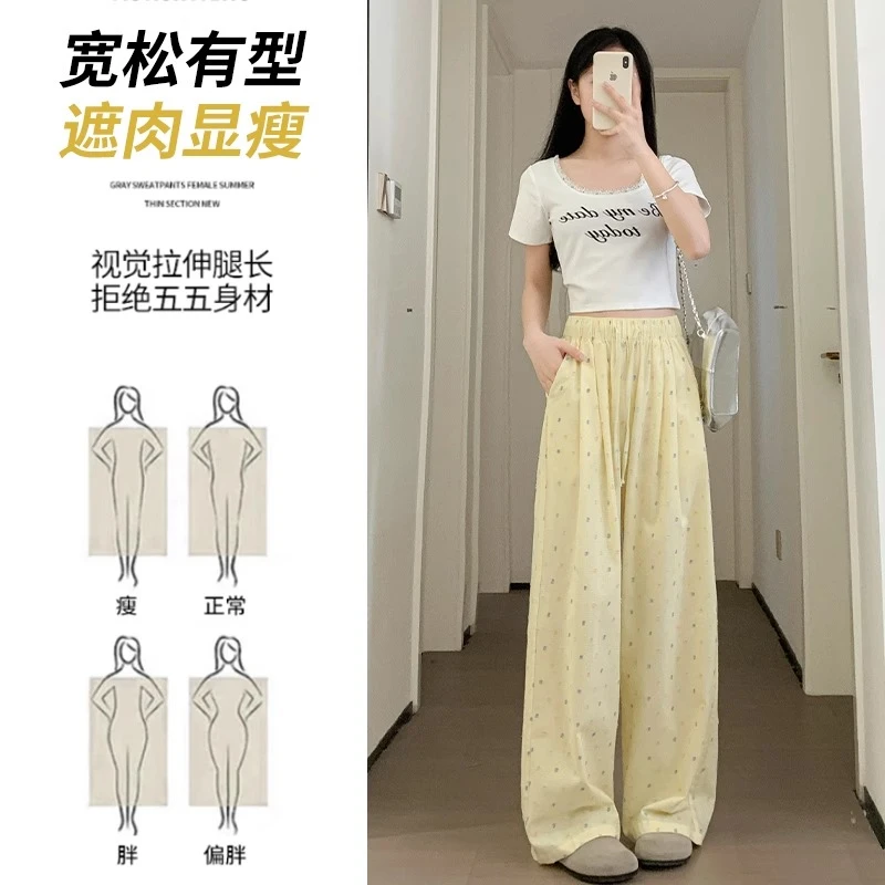孕妇裤黄色波点山本裤夏季2025新款垂感多巴胺休闲显瘦冰丝阔腿裤