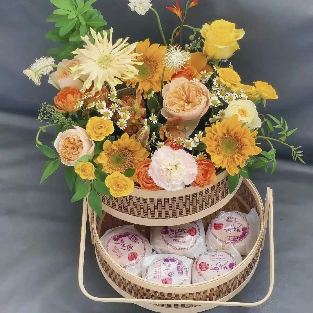 节日鲜花月饼（礼物）精美手提篮送亲友送长辈节日首选佳礼