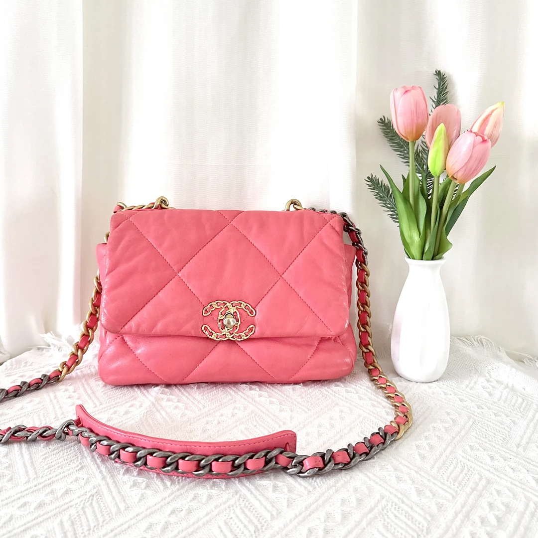 95新 Chanel/香奈儿 19bag 手提链条单肩包 30开小号粉色
