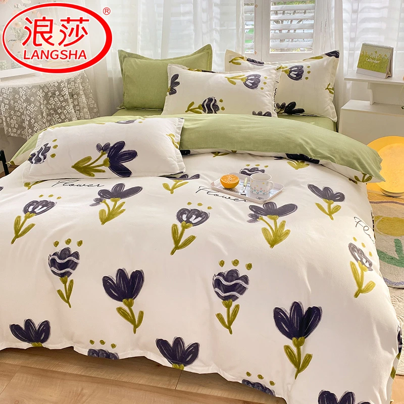 浪莎高档四件套床单被套被罩非纯棉全棉学生宿舍单人床上三件套4