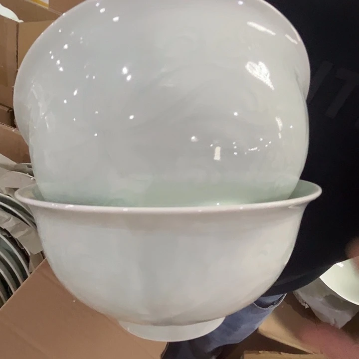 瓷片景德镇陶瓷影青浮雕6寸面碗2只