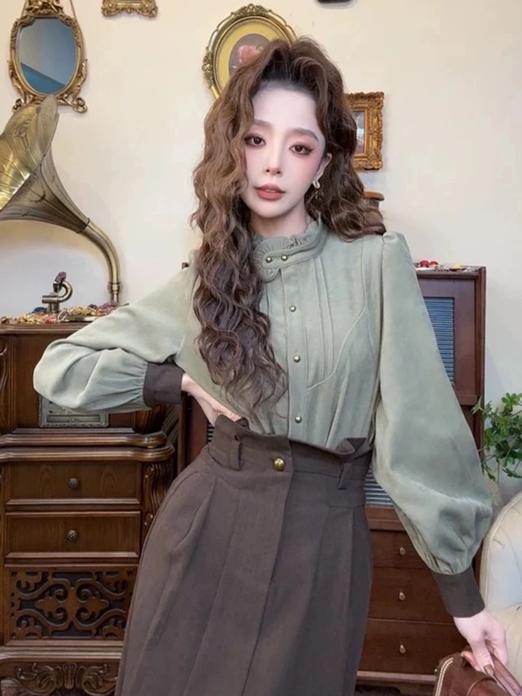 衬衫气质显瘦时尚法式复古女装设计感立领小众510