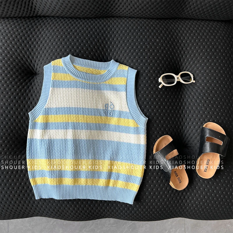 【小首尔】男女童韩版无袖夏季针织圆领刺绣背心HBB7530