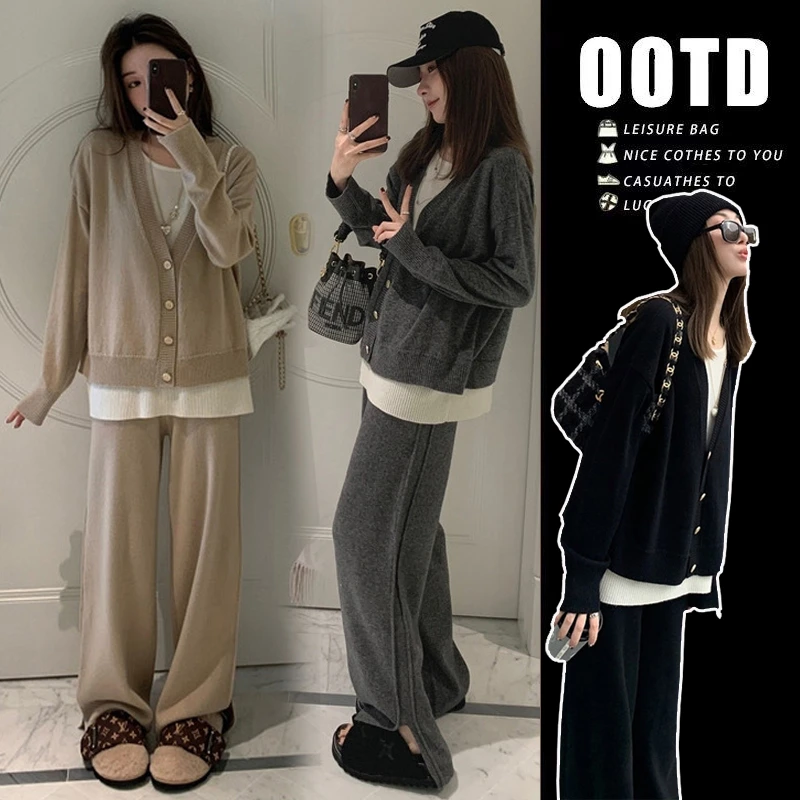 秋冬网红孕妇装假两件拼接针织孕妇毛衣两件套时尚气质孕妇套装秋