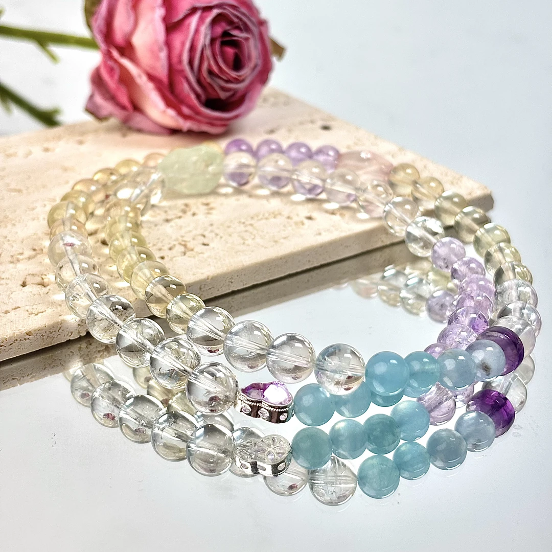 【172 都市丽人】黄水白水紫水海蓝手串8mm面小仙多样性发其一Z