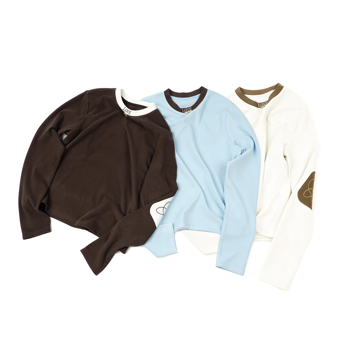 【刺绣双面绒打底衫】25新款春秋刺绣拼接长袖T恤CXAL4B320