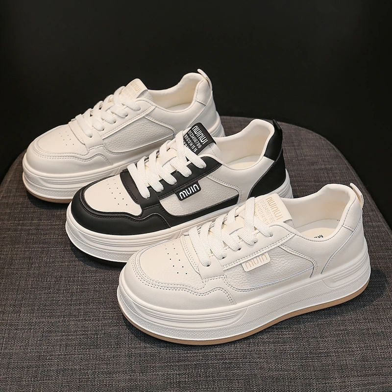 【花本纯】B休闲风新款真皮小白鞋舒适平底增高时尚品牌女鞋