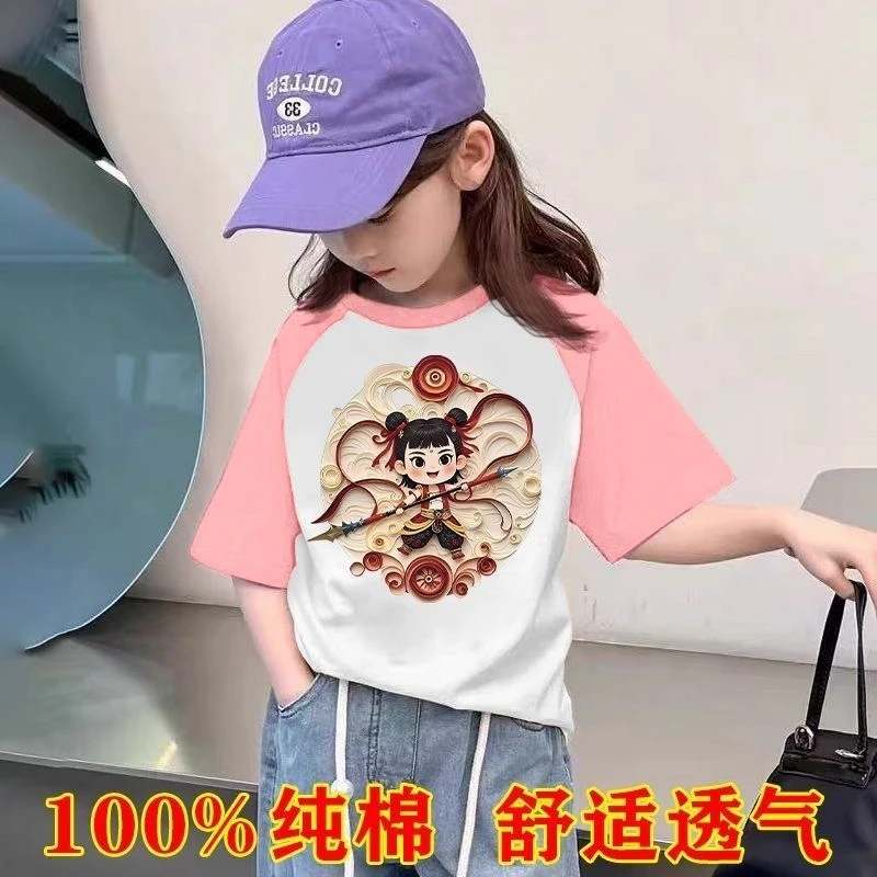 哪吒短袖魔童闹海儿童夏季100%纯棉短袖宽松洋气儿童短袖