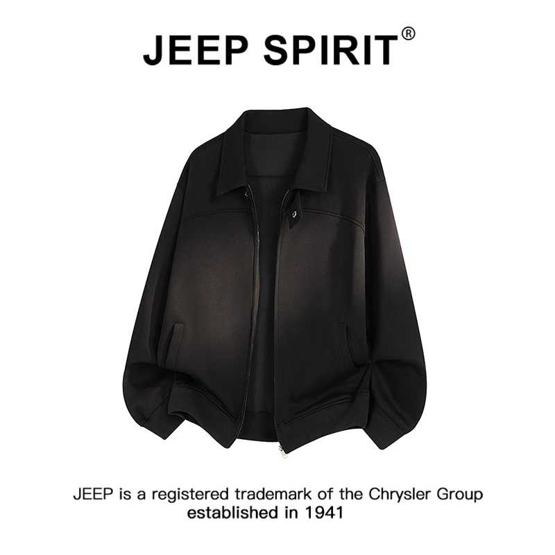 JEEPSPIRIT吉普重磅开衫卫衣男士春秋季2025新款宽松休闲翻领外套
