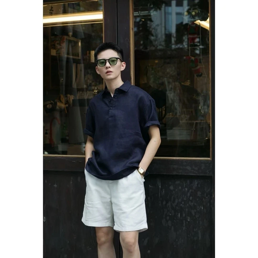 『100%亚麻 松弛透气』静奢老钱风亚麻轻薄透气休闲短袖纯色POLO衫