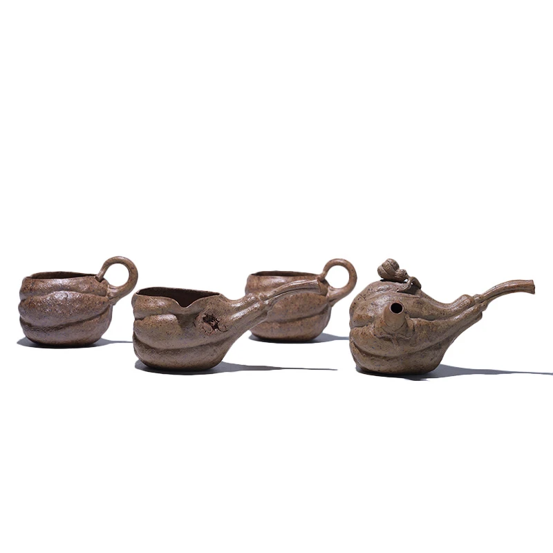 大吉羊柴烧 宜兴紫砂壶手工茶壶 本山绿南瓜唐羽套组100ml徐顺伟