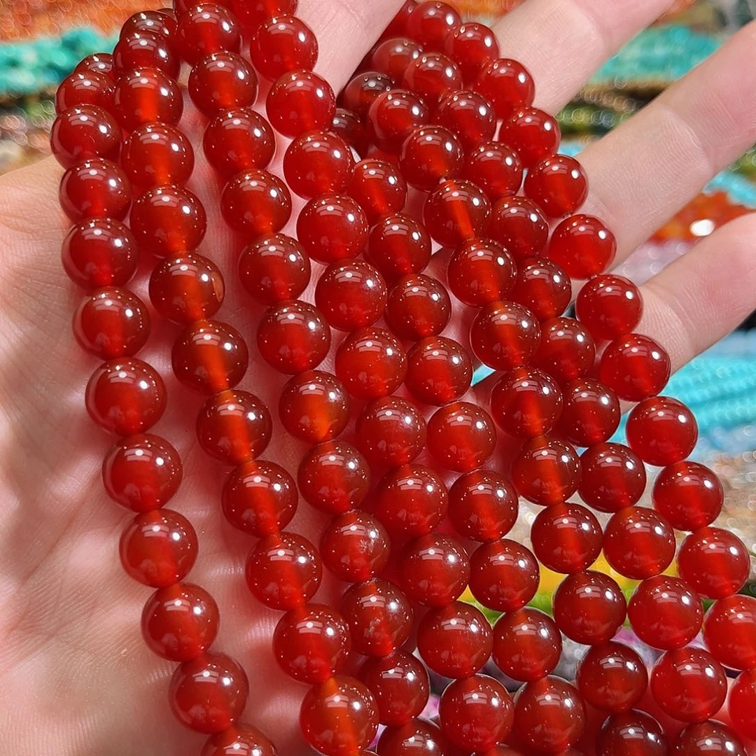 玛瑙/玉髓合金珠宝半成品A货红玛瑙一条10mm