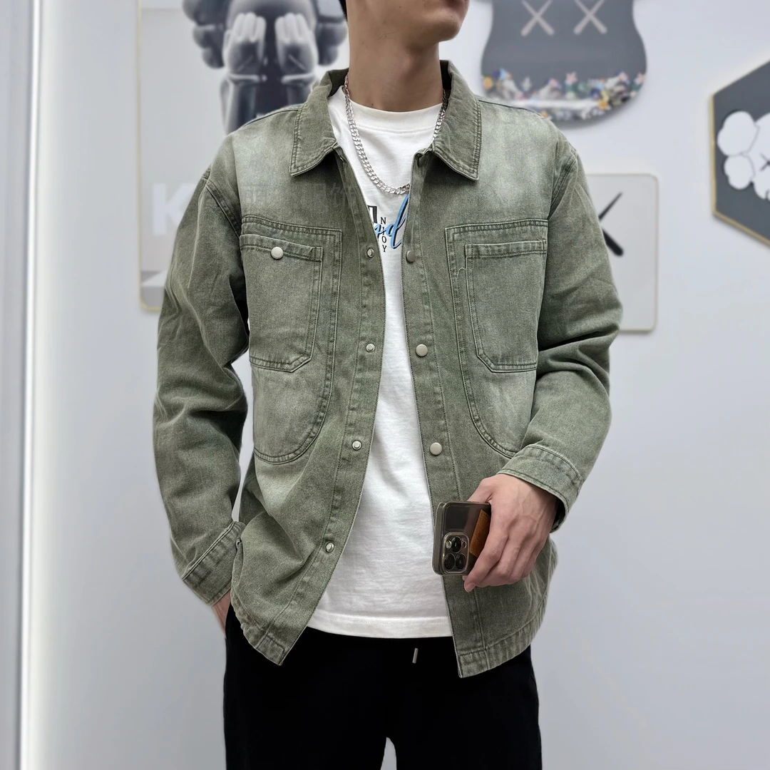 秋冬潮牌工装牛仔夹克港风休闲百搭大码外套复工宽松水洗帅气衬衫