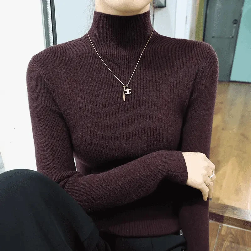 鄂尔多斯市保暖发热长袖加厚女士针织厚款修身型毛衣常规修身内搭