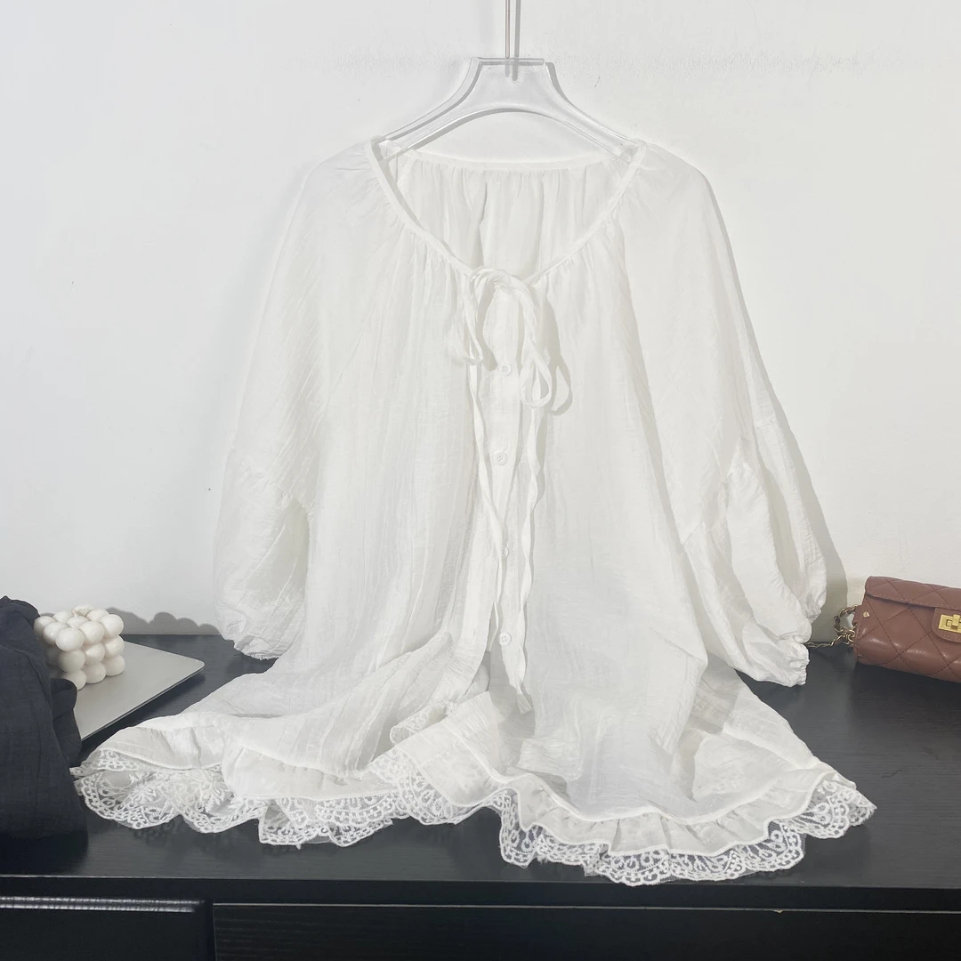 小韩日记【小野百合】衬衫时尚气质百搭夏季薄款宽松系带显瘦799