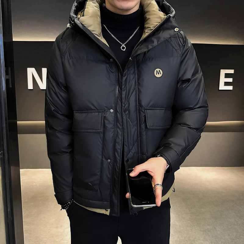 【万达撤柜】冬季新款时尚百搭短款羽绒服男士休闲连帽加厚保暖外套
