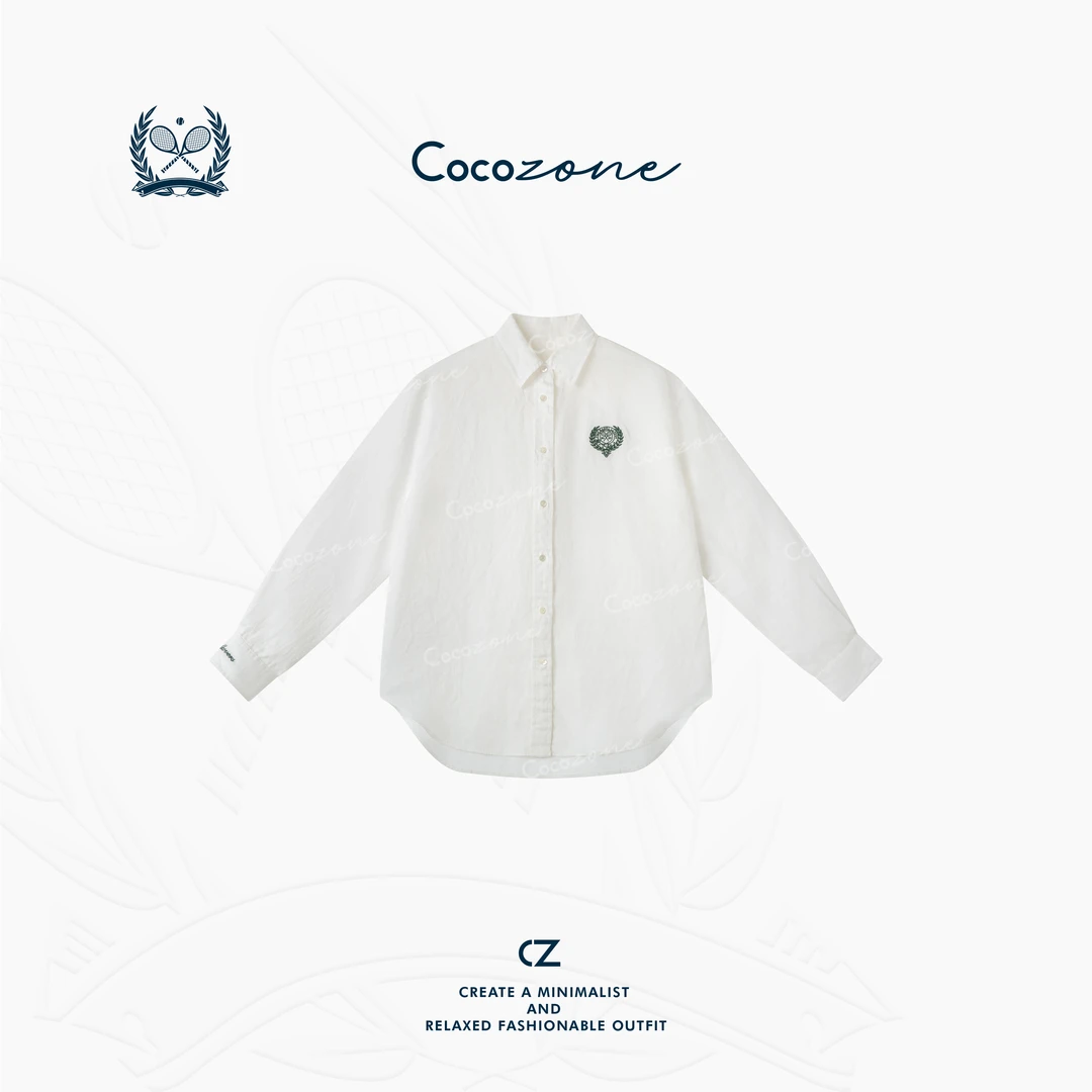 COCO ZONE 刘一一“法网衬衫”100亚麻清新风格翻领衬衫CD1A1193