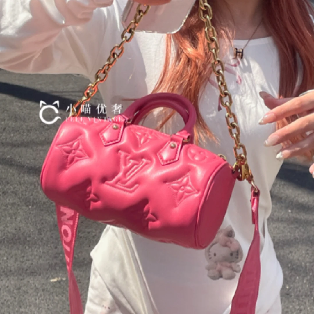 99新 LouisVuitton/路易威登 lv巴比龙火龙果色全皮手提斜挎包女