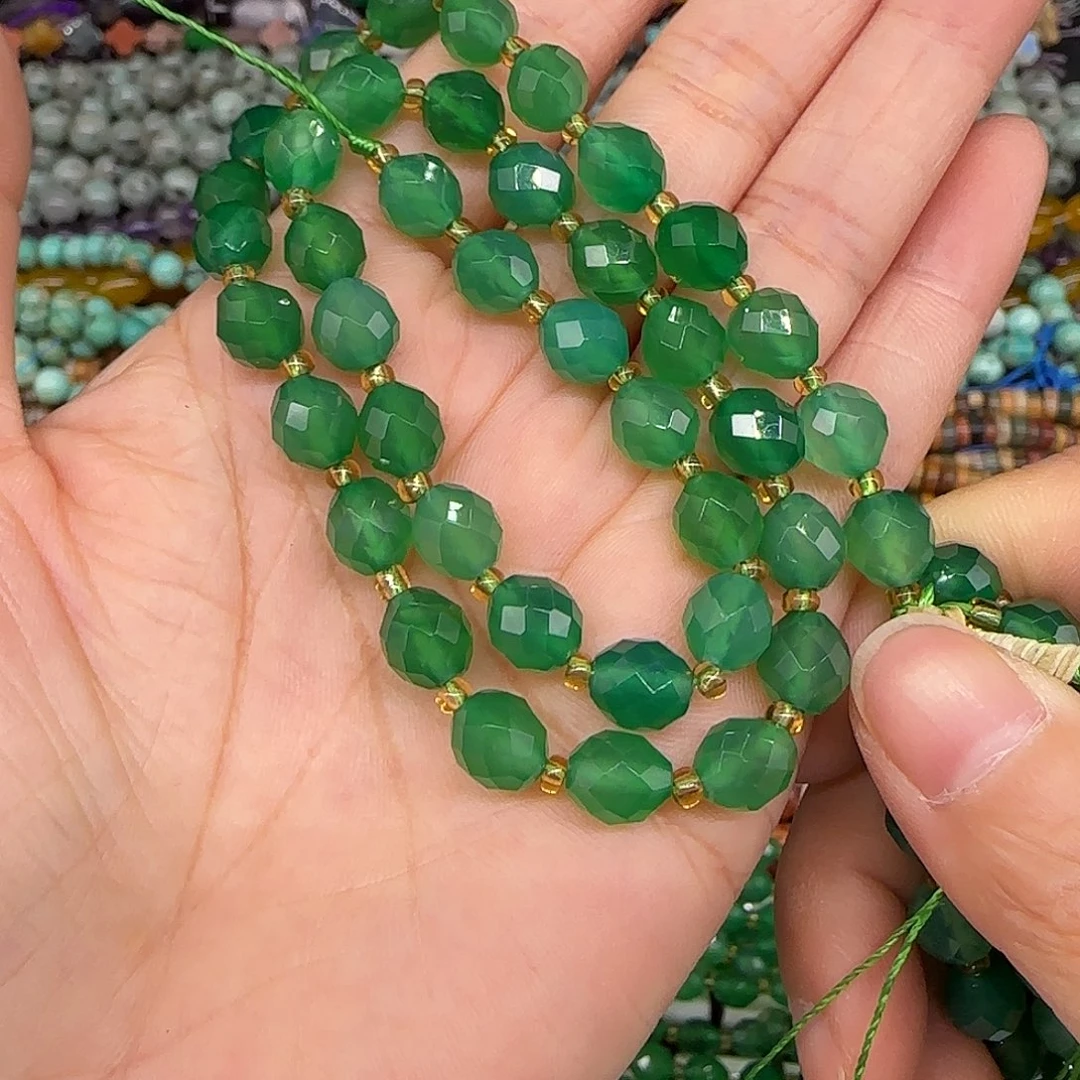 玛瑙/玉髓合金珠宝半成品绿玛瑙7mm切面一条