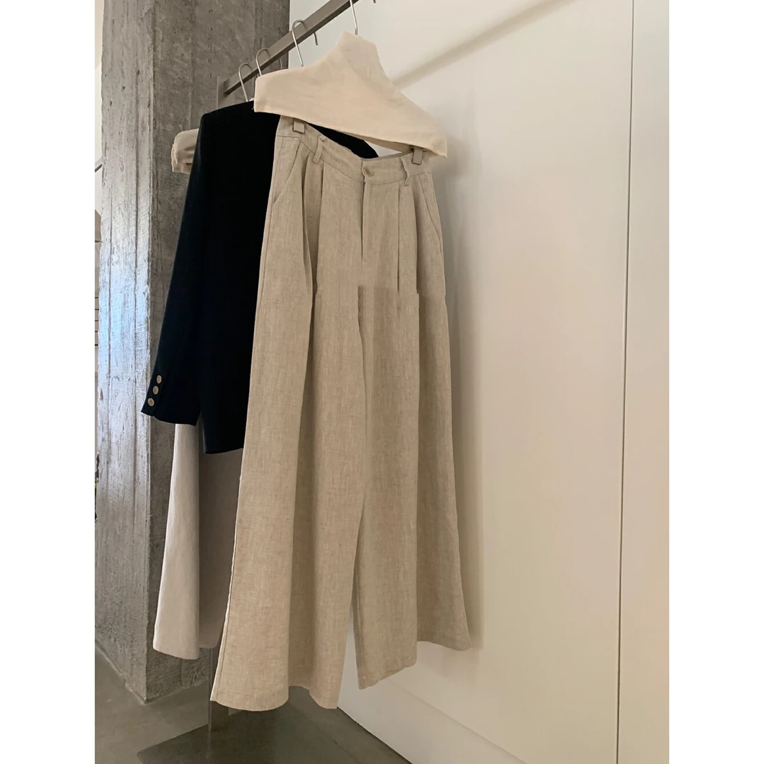 两颗桃  “品质裤”韩系高腰慵懒感百搭直筒休闲裤