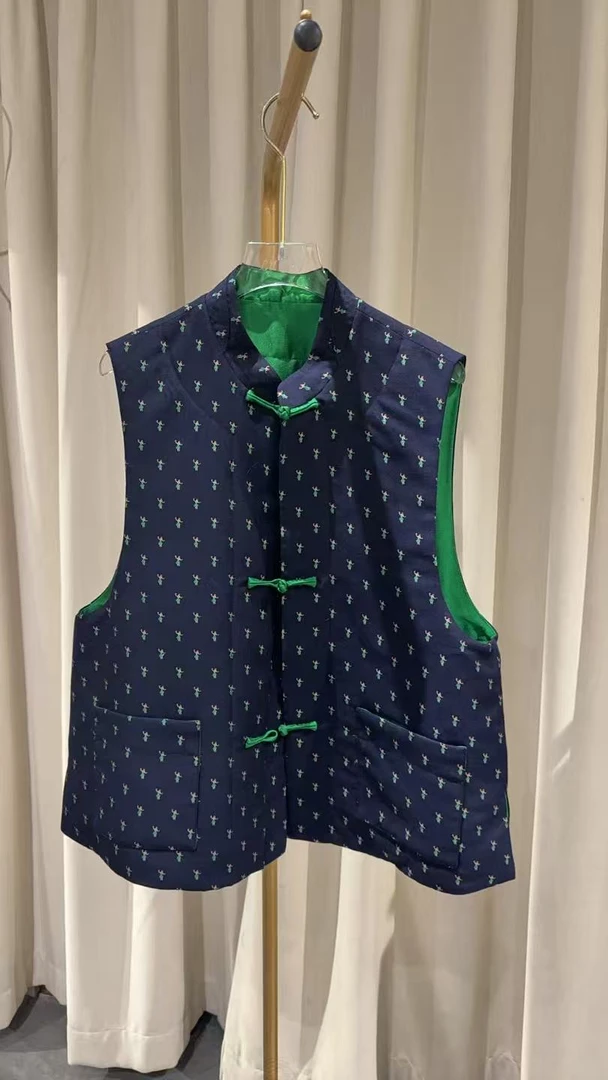 1261 女百搭风国风新中式马夹小香风马甲无袖双面时尚立领