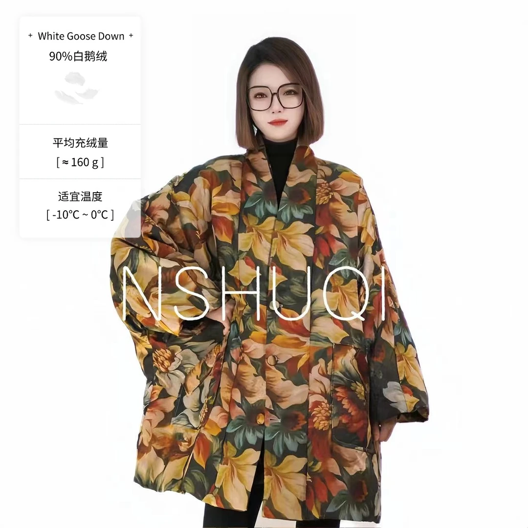 A848【如画】冬季新款羽绒服90白鹅绒时尚复古桑蚕丝