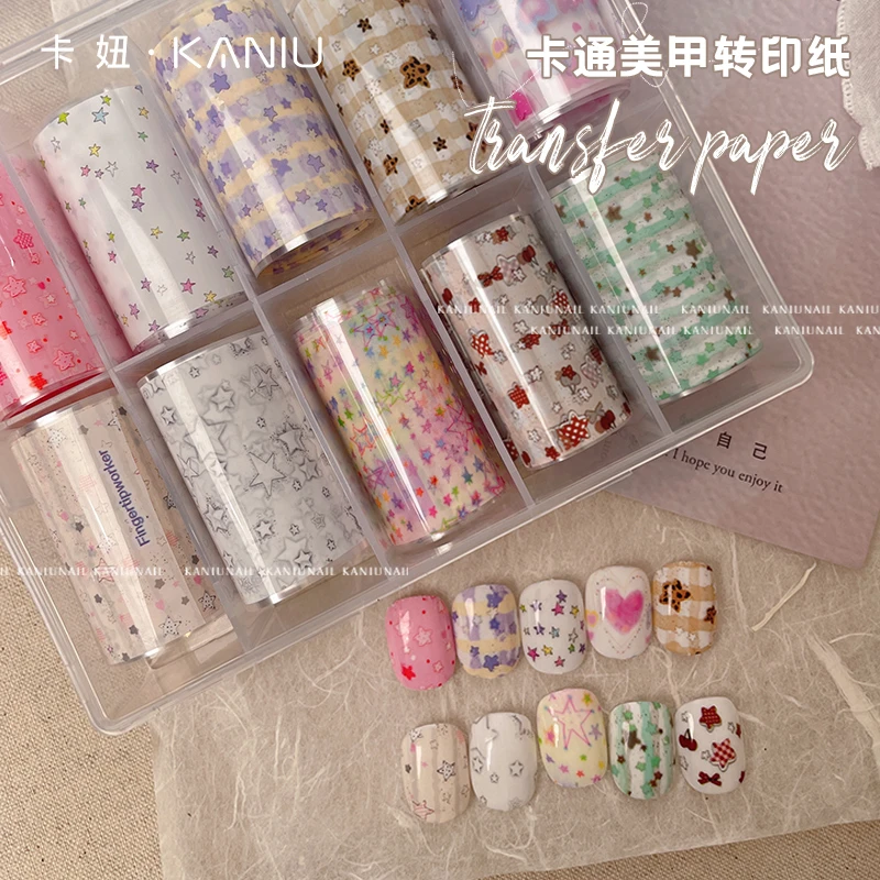 卡妞美甲新款转印纸蝴蝶结格纹爱心卡通印花纸网红爆款指甲装饰贴