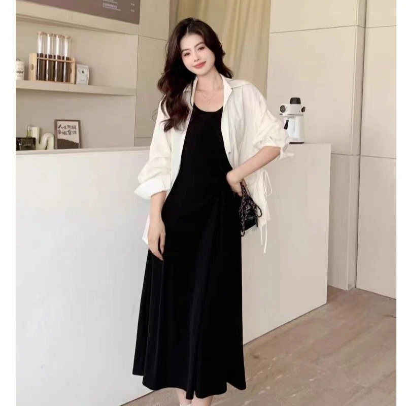 （80-200斤）新款背心连衣裙夏季大码胖mm设计感宽松衬衫两件套1820