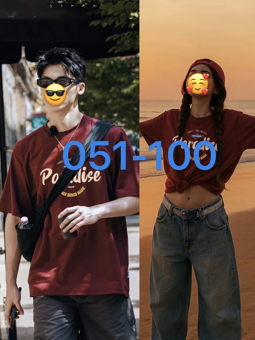 051-100中性潮流设计休闲简约百搭圆领纯棉韩版短袖宽松印花时尚t