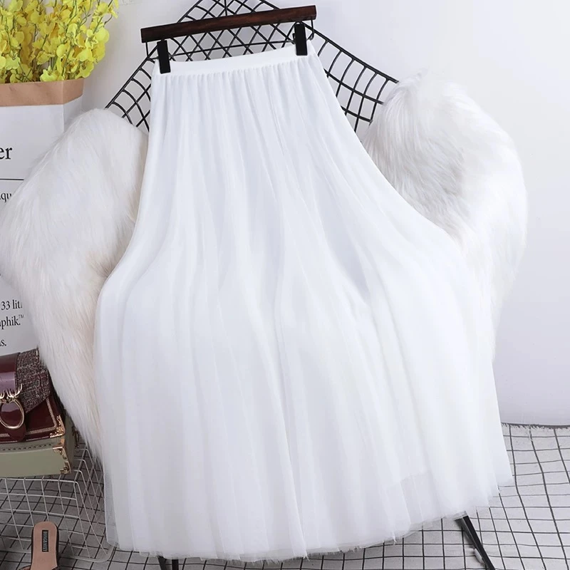纯白色纱裙仙女半身长裙春夏新款显瘦A字裙广场舞裙子720度大摆裙