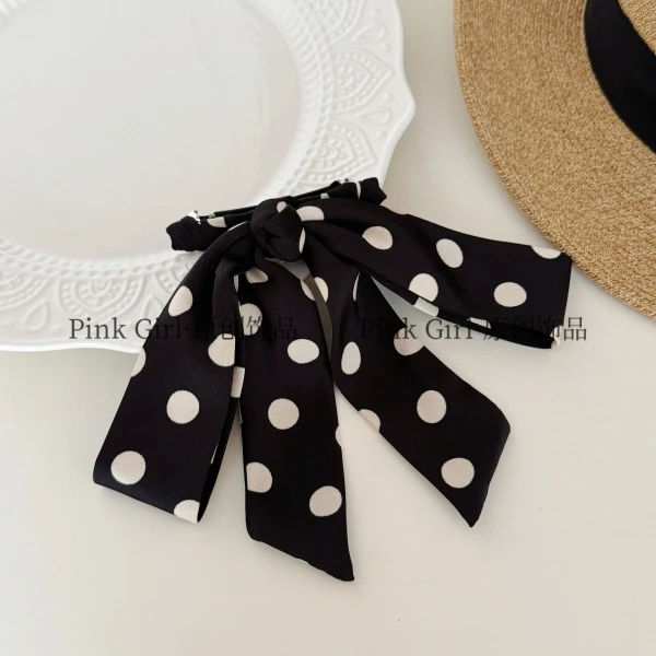 Pink Girl  F689复古气质波点蝴蝶结8cm弹簧夹优雅百搭发夹发饰