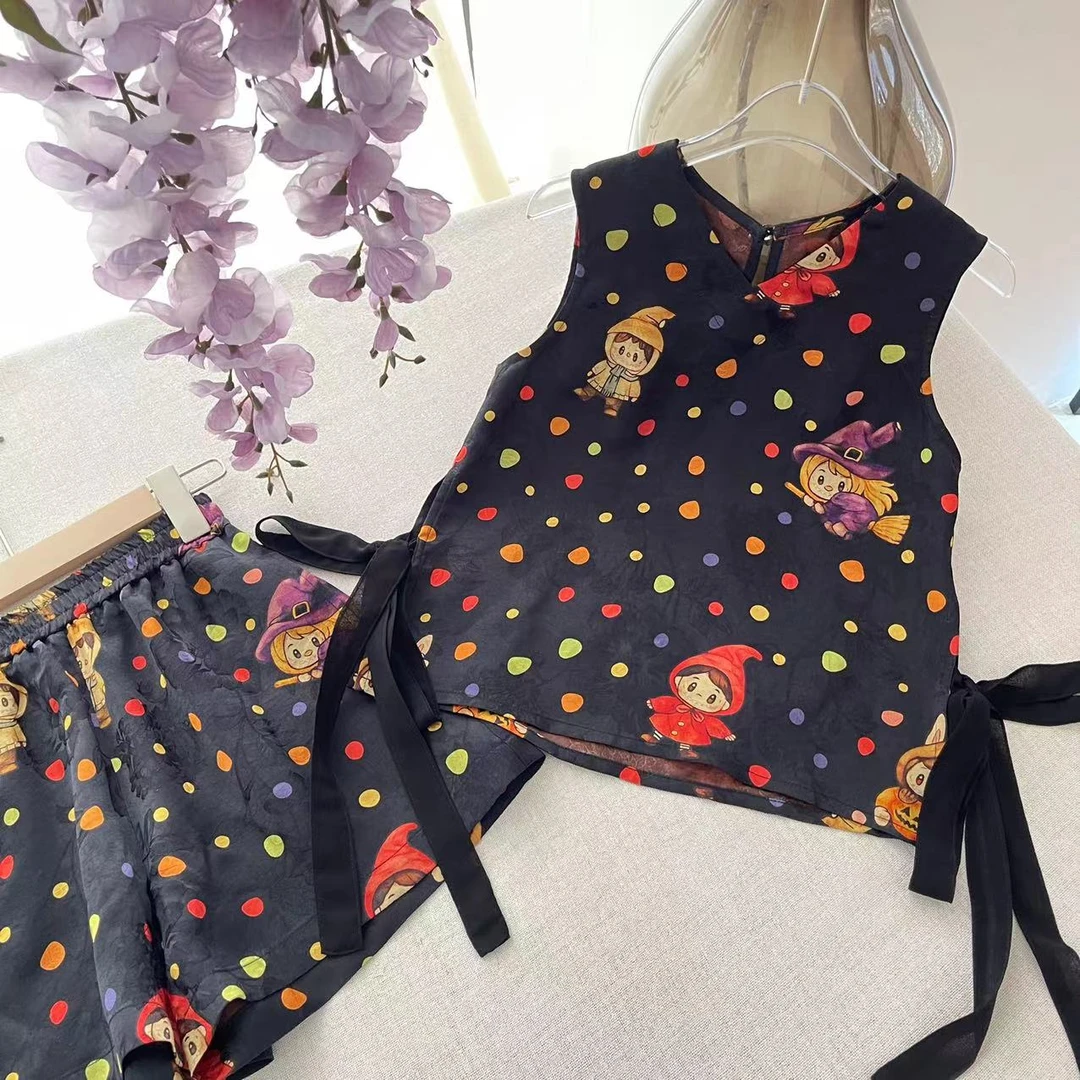 【喜儿定制】夏季新款休闲百搭彩色圆点上衣短裤套装