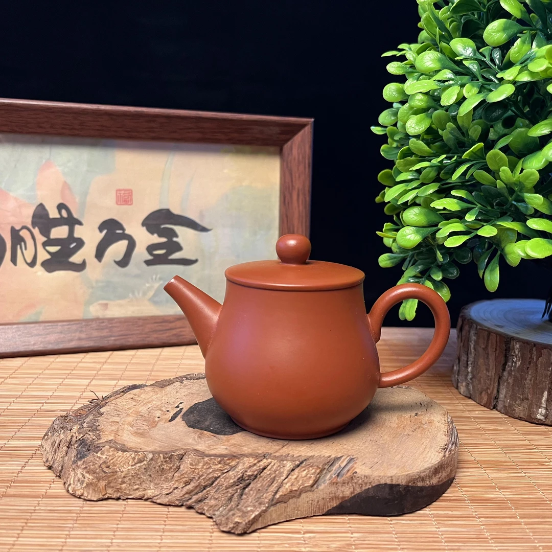 【万壶阁】140ml薄胎朝阳壶潮州原矿朱泥全手工手拉胚大开口茶壶