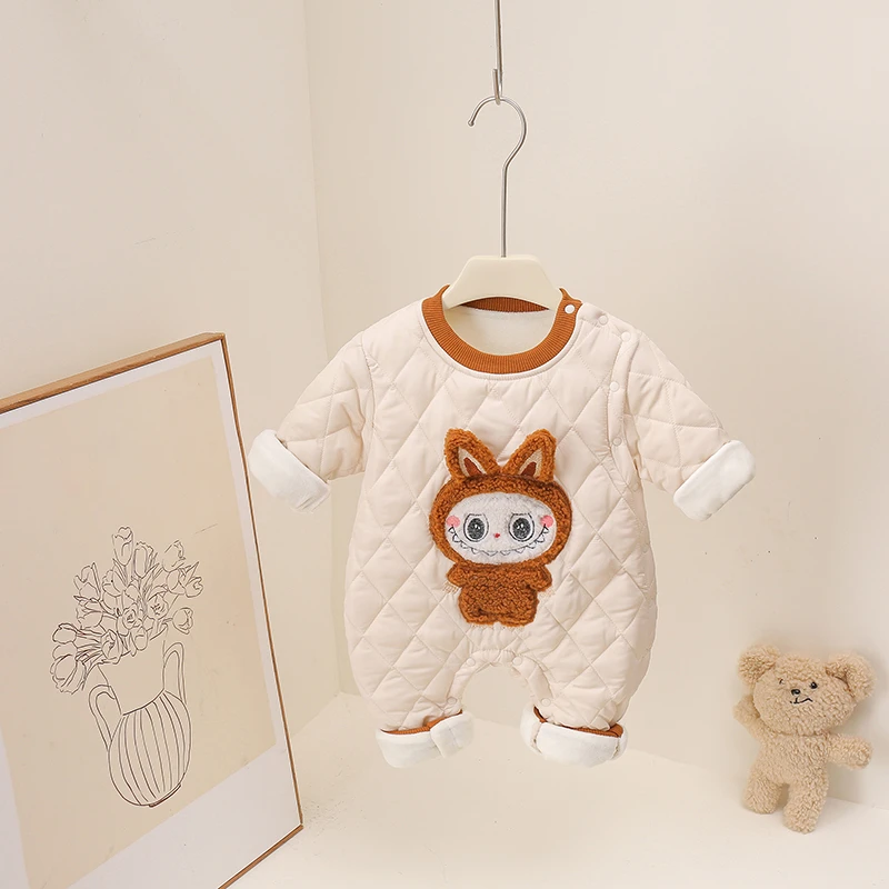 秋冬休闲可爱风卡通风爬服布布拉菱形格薄棉哈衣男女宝