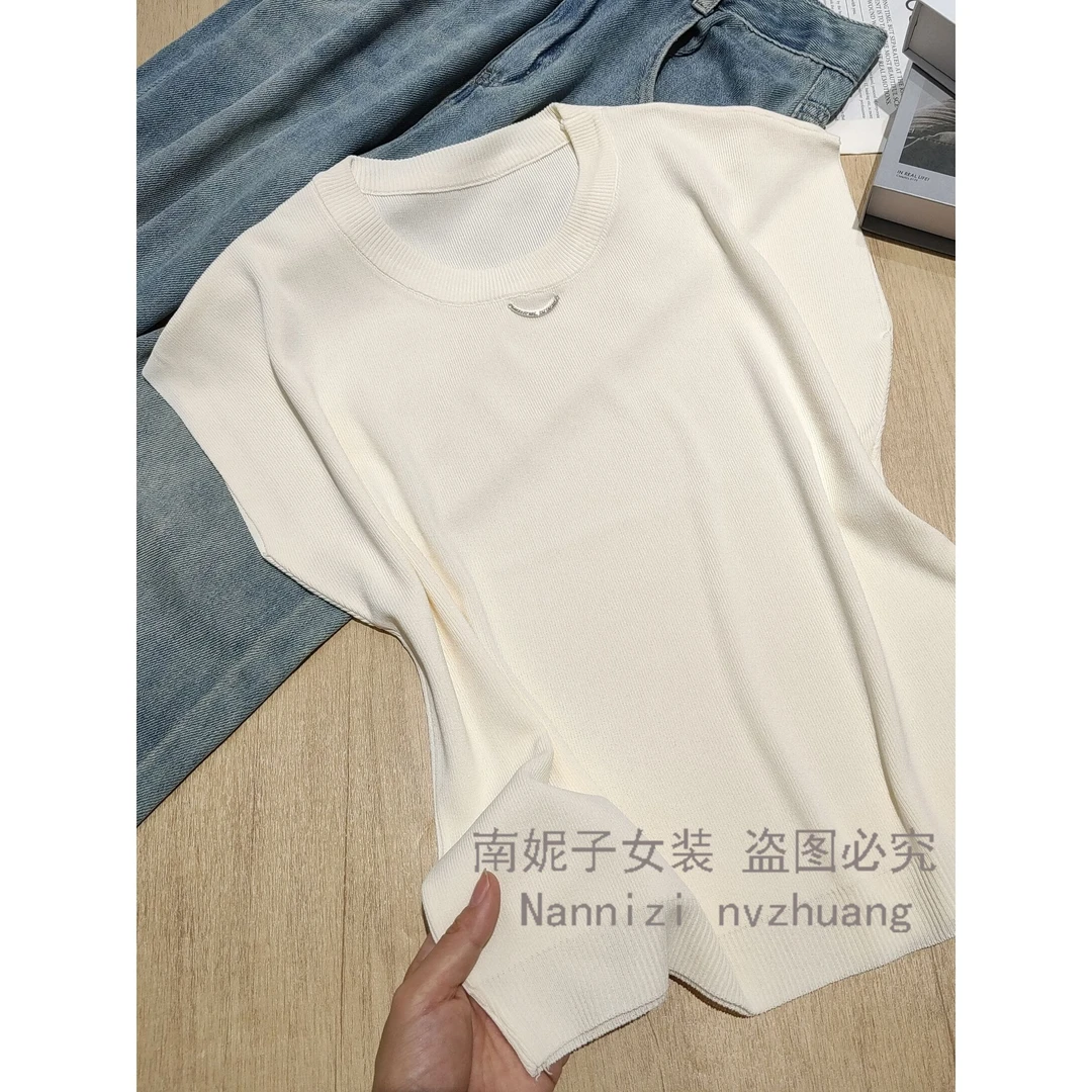 南妮子女装新款短袖上衣女圆领百搭飞飞袖简约韩版针织衫PLNH6633