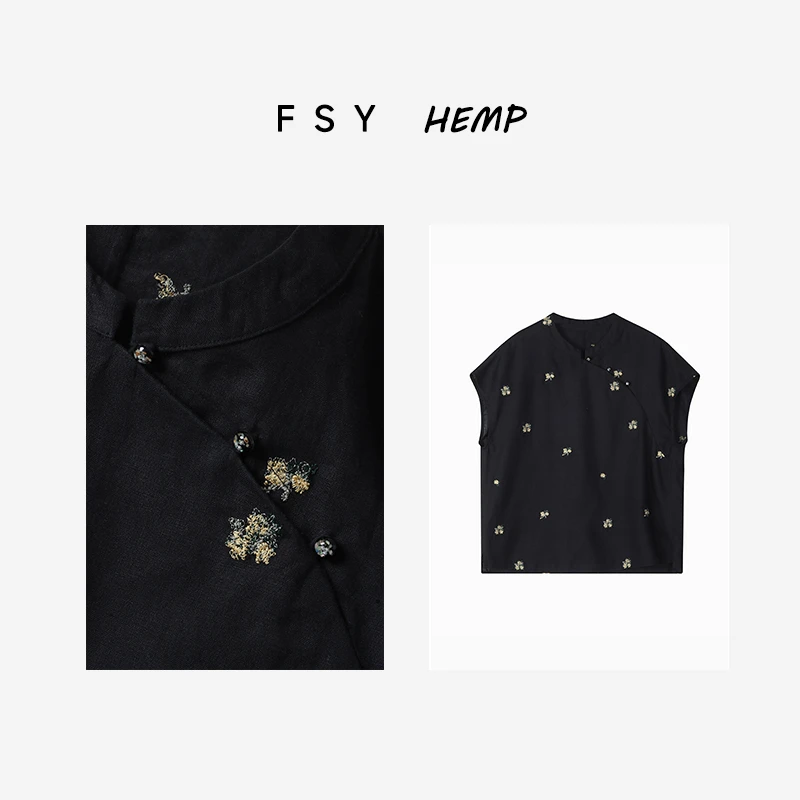 【浮世万千】纯汉麻刺绣女士上衣斜襟新中式小衫中国风2024287