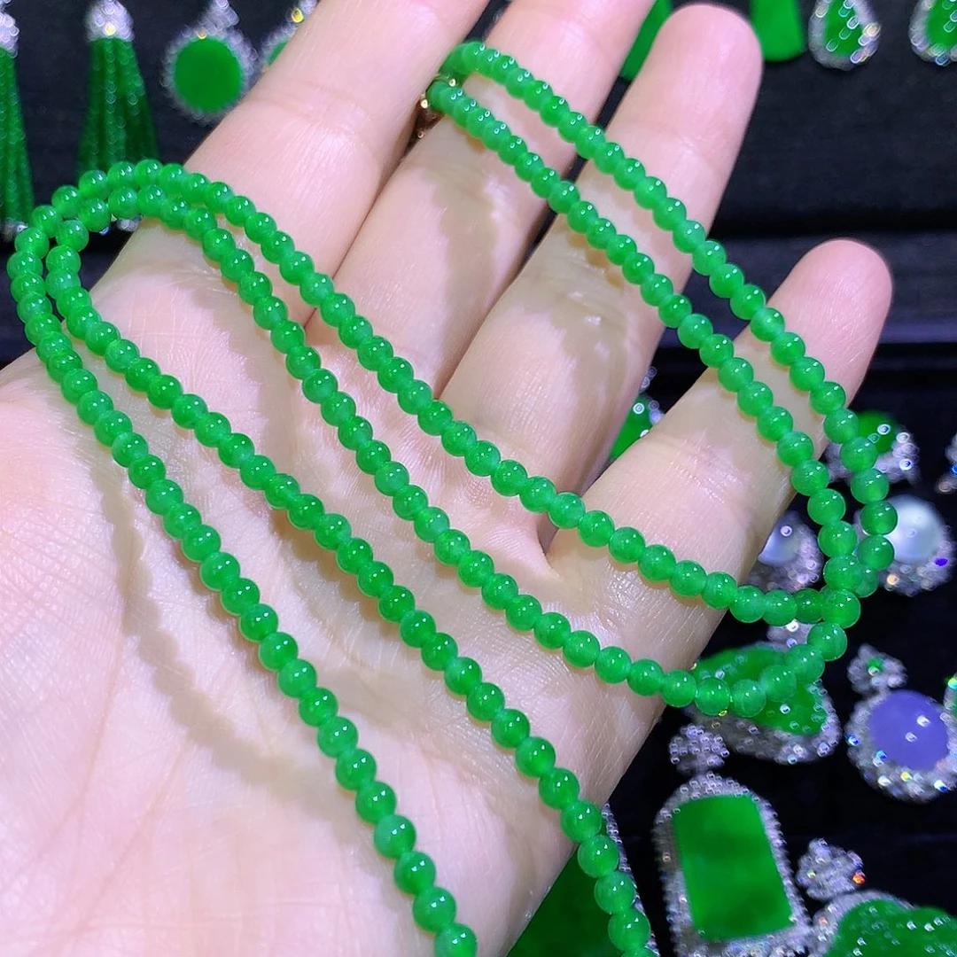 翡翠未镶嵌颈饰满绿圆珠