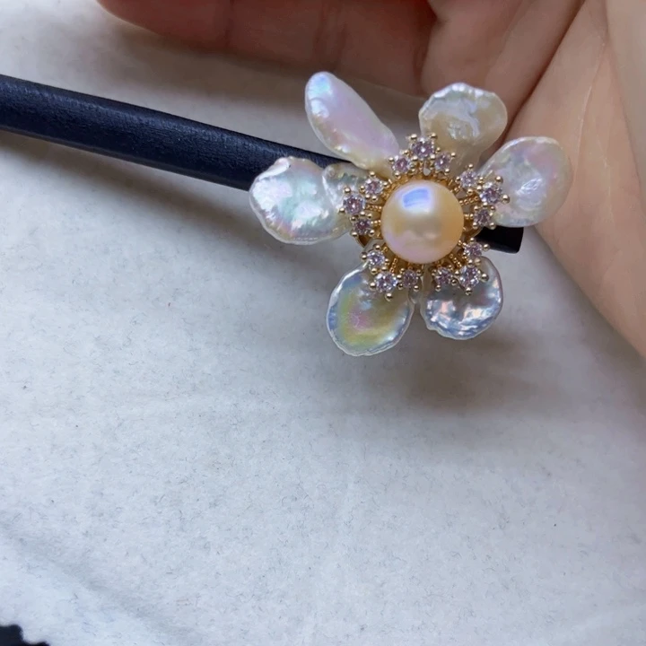 淡水珍珠胸饰银S925镶嵌