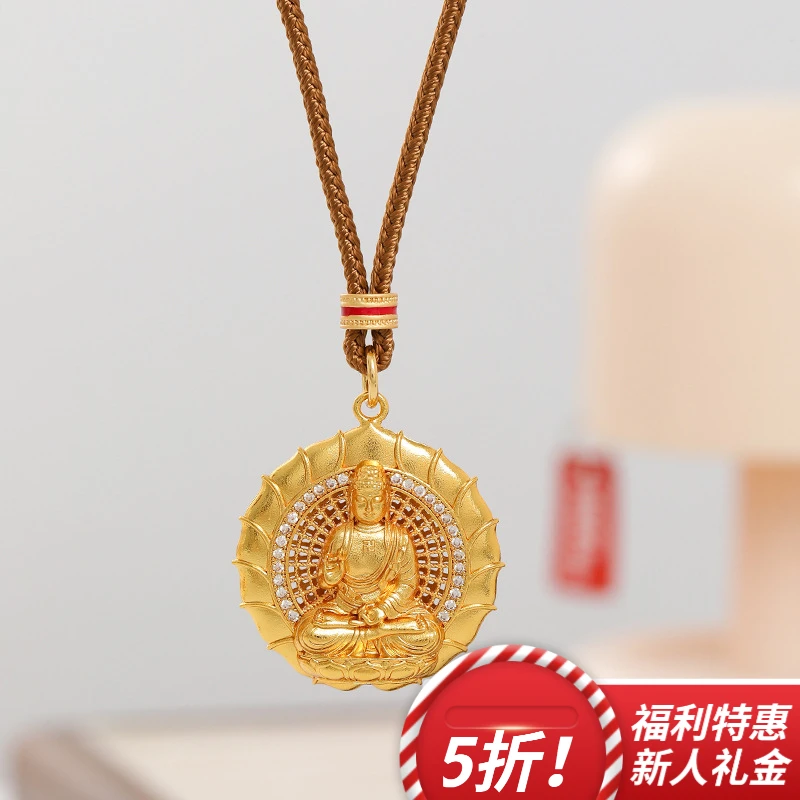 黄铜项链 【手工编绳】新中式复古风国潮国风金色佛像长款毛衣链