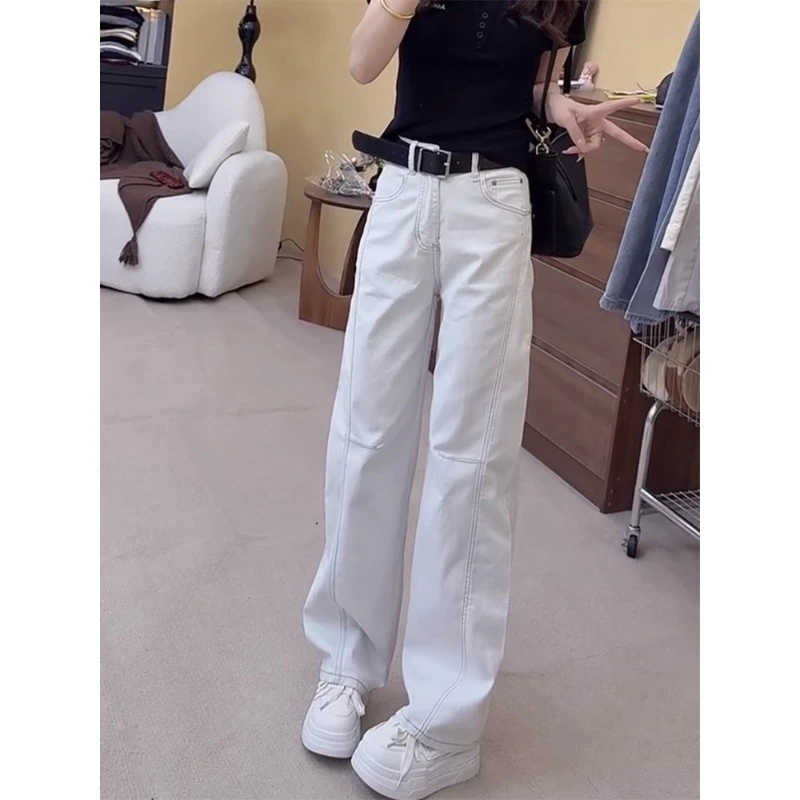 秋冬加绒弹力修身褶皱直筒牛仔裤女梨形大码百搭显瘦窄版弯刀裤子