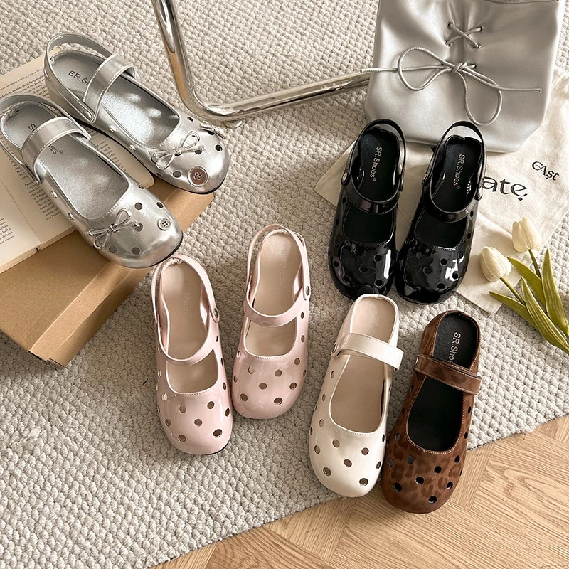 洞洞松果半拖玛丽珍包头洞洞鞋女外穿夏季防滑