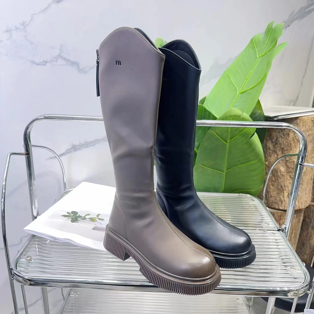 秋冬新款韩版通勤瘦瘦简约厚底裸靴长靴619-10(加绒)