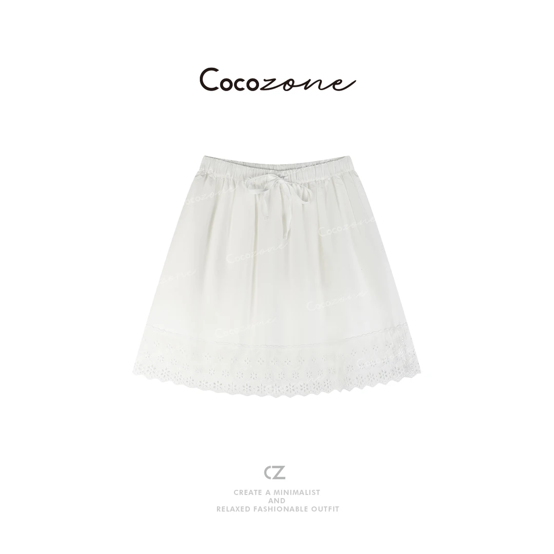 COCO ZONE 刘一一 100棉法式蕾丝镂空花边A字半身裙CD2A0112
