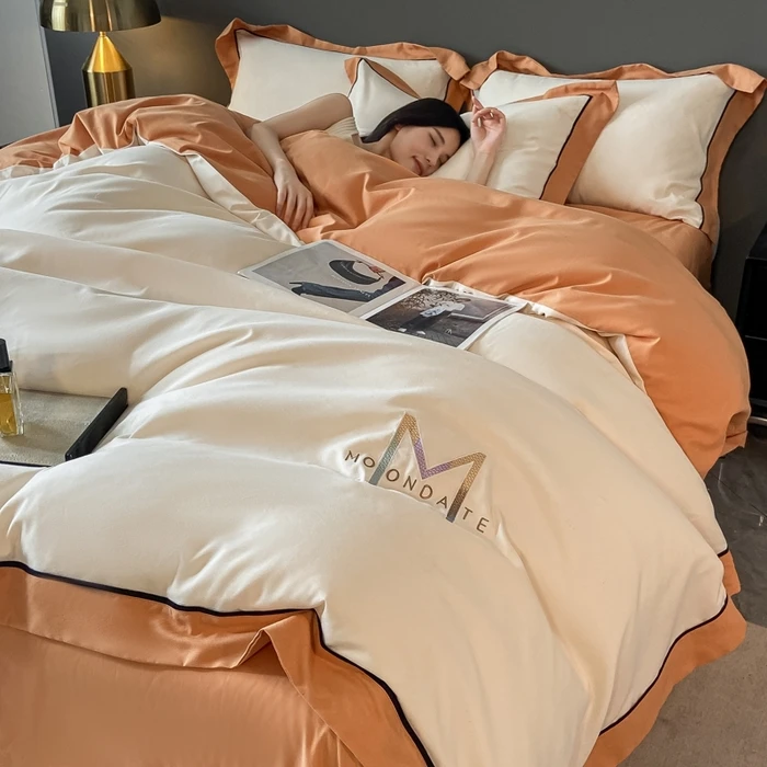 水星家纺A类全棉磨毛纯棉刺绣四件套高级感简约刺绣被套联名水星6