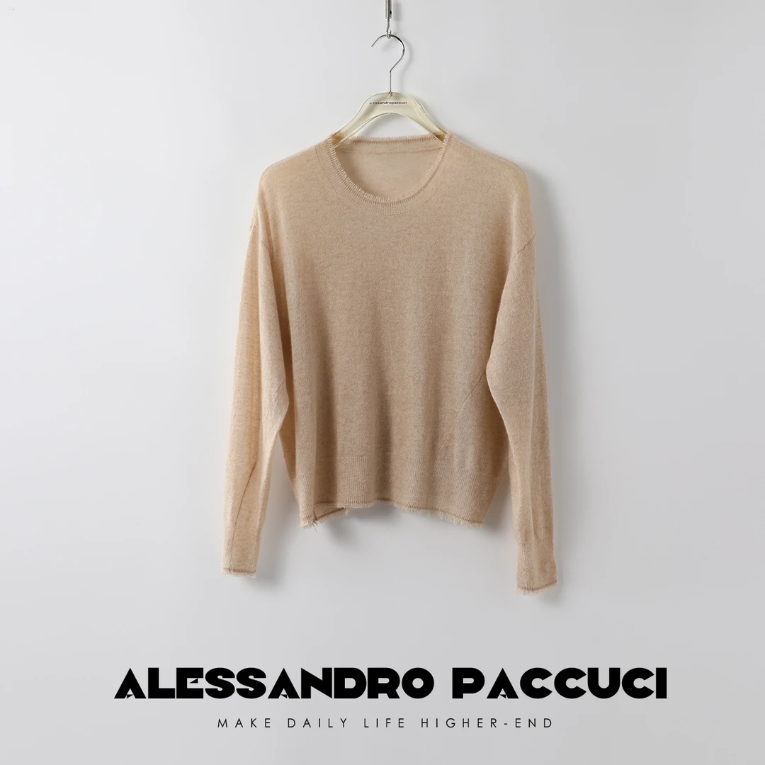 【孤品特价不退换】洛哥23973X 轻薄透气山羊绒 云朵感圆领套头毛衫