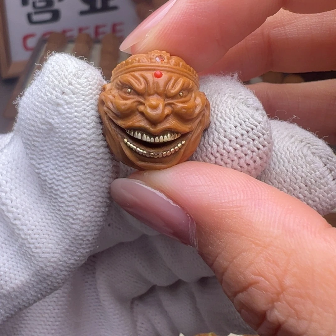 把件猴头核桃镶嵌款皇冠恶僧全品有正常封口线