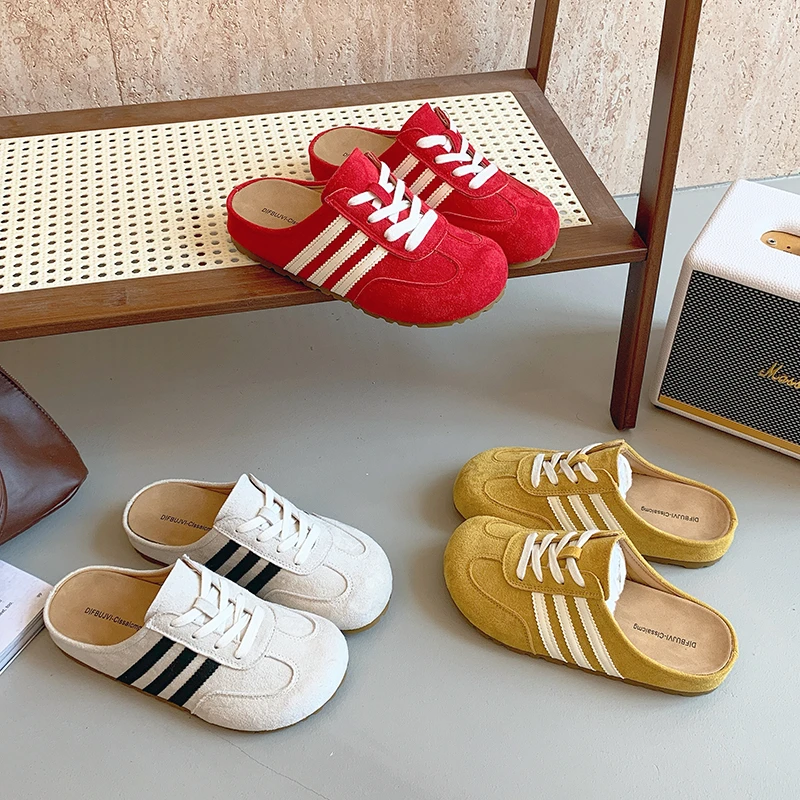 内增高休闲百搭系带软底包头半拖鞋2025夏季新款韩版懒人鞋一脚蹬