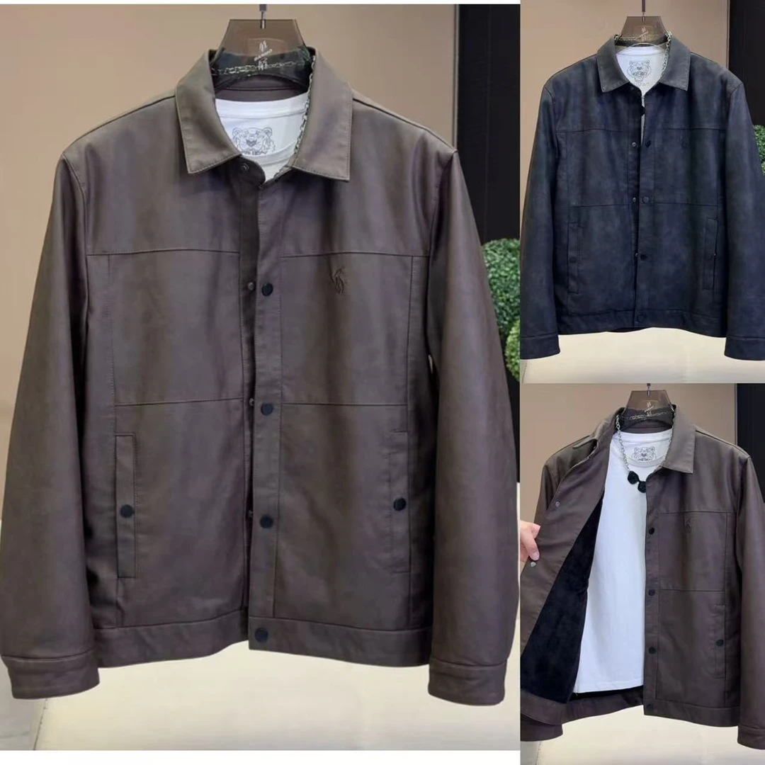 冬季高端做旧翻领机车服高级感男款皮夹克2525